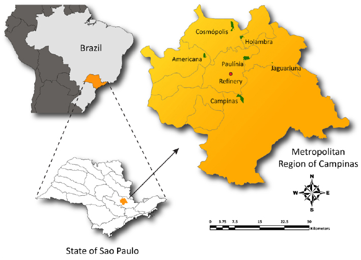 Study area in the state of São Paulo, Brazil